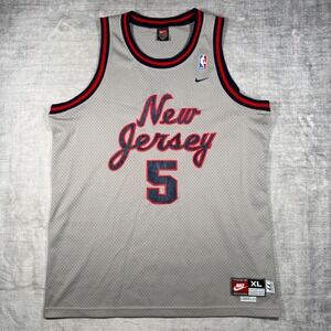 New Jersey Nets Jersey Mens XL Grey Jason Kidd #5 Vintage NBA Basketball Nike